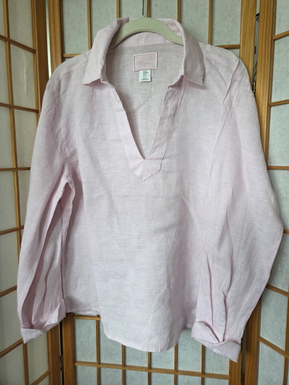 NWT WOMENS SIGRID OLSEN LIGHT PINK 100% LINEN PULLOVER LONG SLEEVE BLOUSE MEDIUM